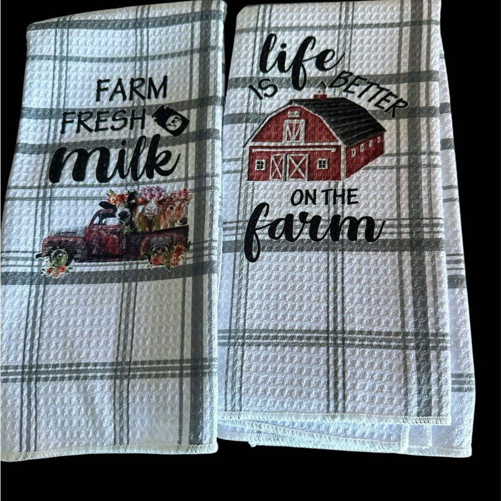 Farm Fresh Milk & Life Is Better On The Farm Tea Towels - Red Barn Design